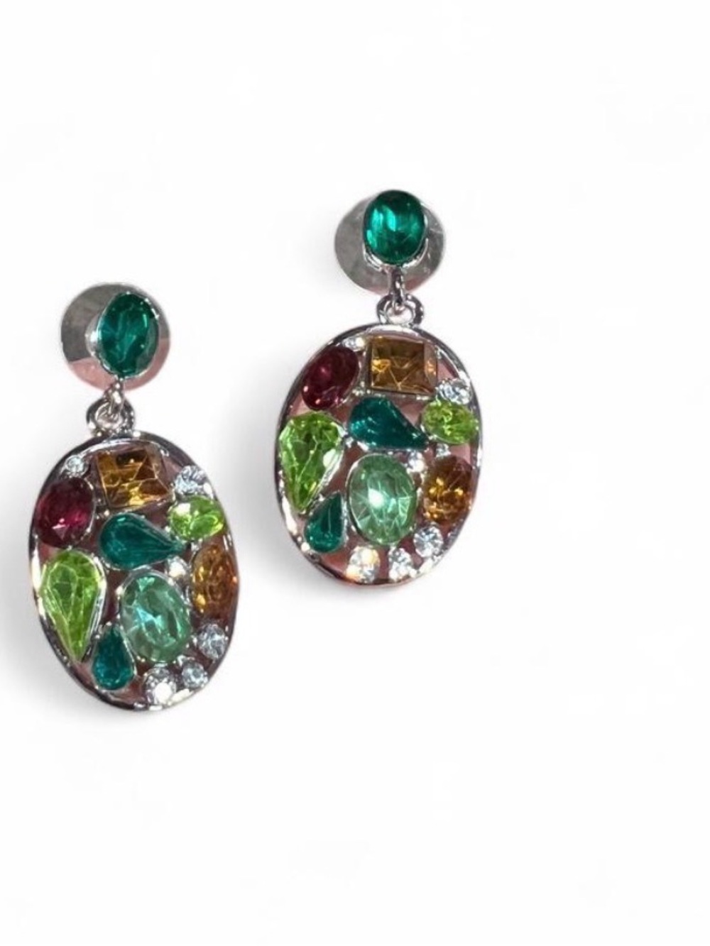 Vintage Crystal Drop Earrings Neclace Set - Multicolor Gem Accents